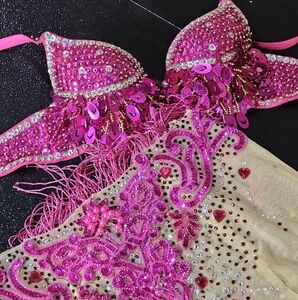 Vibrant Pink and Cream Beaded Costume